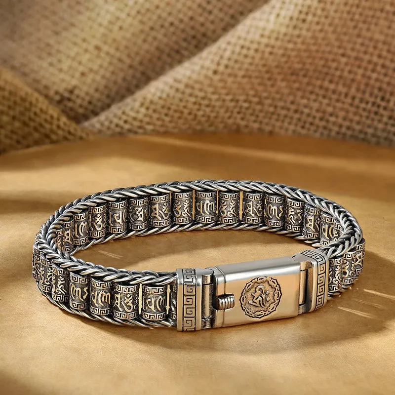 Charmarmband Handgjorda silverfärg Reative Passepartout Prayer Wheel Armband Män överför pärlor Sex Character Mantra Retro Women Chain 230424