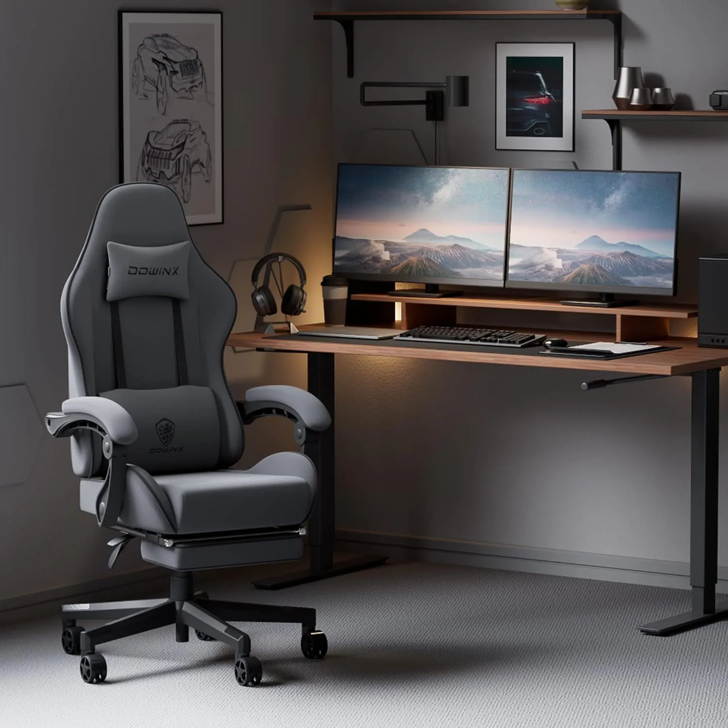 Dowinx Bürostuhl Gaming Stuhl Stoff, Ergonomischer Gaming-Stuhl, Massage  Gaming Sessel mit Fußstütze, Kopfstütze, Massage-Lendenkissen,  Gaming-Stuhl