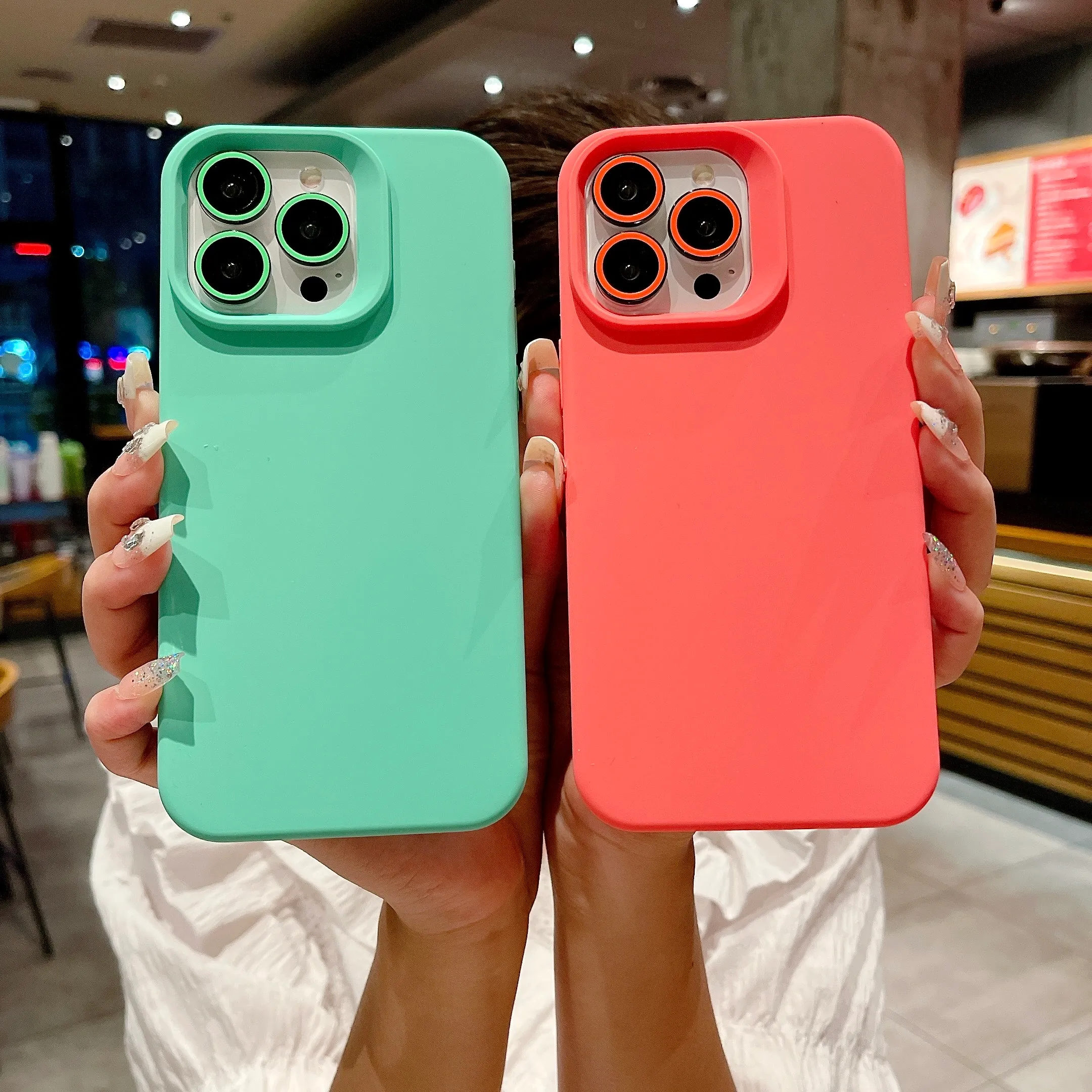 Shockproof Liquid Silicone Case With Glass Lens Protector For IPhone 15