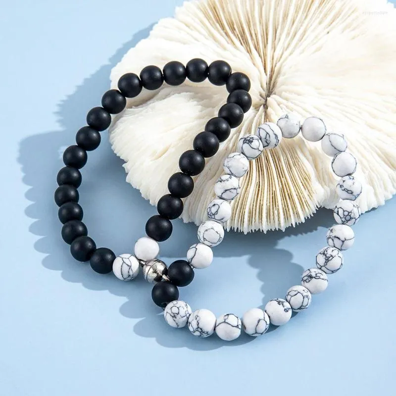 Filo 2 pezzi/set braccialetti magnetici coppia bianca nera pietra naturale braslet abbinato per gli amanti regalo di gioielli con braccialetto magnetico di San Valentino