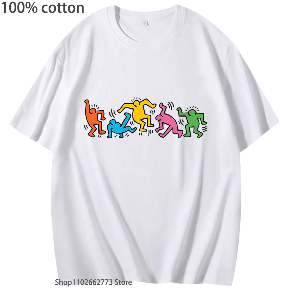 Kvinnors t-shirt k-keith h-haring kläder anime t-shirts manga tshirt 100% bomull kawaii tecknad tee-shirt söta tees för män/kvinnor skjorta