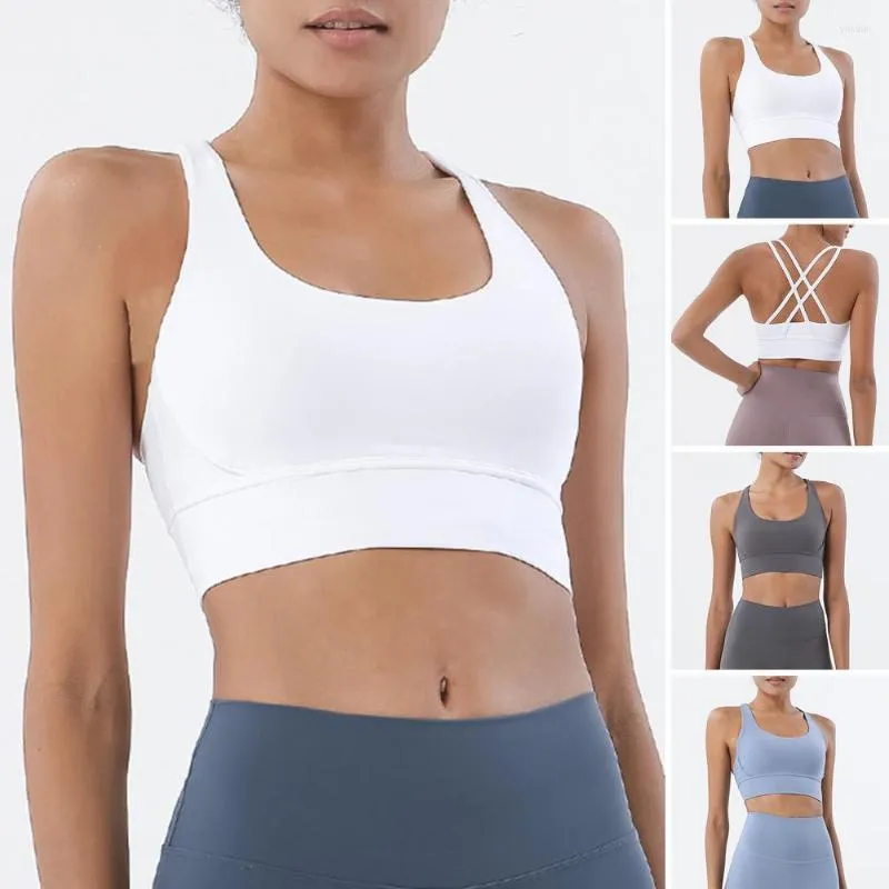 Yoga Outfit Sports Bra Cross Shoulder Straps Padded Proof Round Up Corset Sportswear Sweat-wicking High Impact Lady Clothes