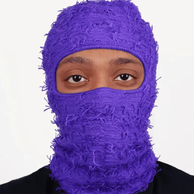 Tricot Berets Balaclava Distressed Tricoté Masque de ski intégral Shiesty Camouflage Knit Fuzzy