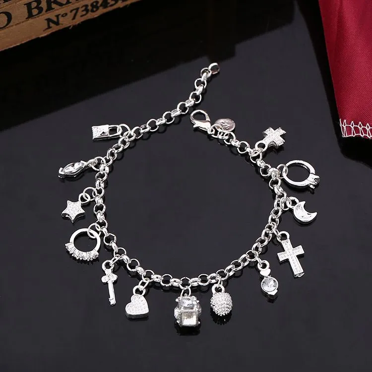 Bracelet à breloques en chaîne avec pendentif fait à la main, 13 pièces, pour femmes et filles, cadeau pour femmes, bijoux fins, cadeau de noël