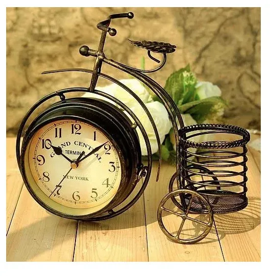Desk Table Clocks Retro Vintage Double Sided Bronze Metal Bicycle Clock ...