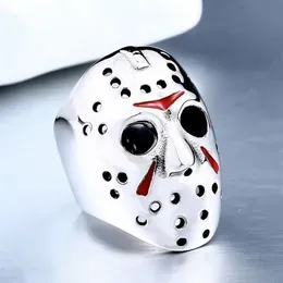 Men Ring 316L Titanium Steel Biker Jason Voorhees Hockey Mask with Red Colour Antique ring Jewelry size 7-14#2568
