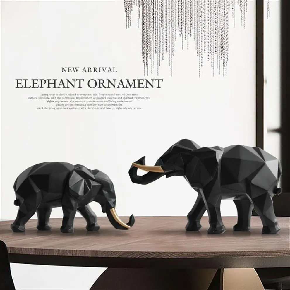 Elefantfigur 2 Set harts för hemmakontor El Decoration Tabletop Animal Modern Craft India White Elephant Staty Decor T200284F