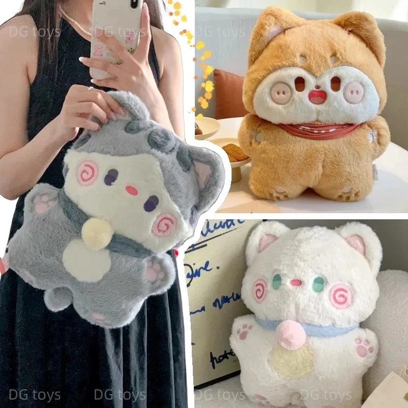 Plush Dolls 40cm Kawaii Cartoon Grey Cat Toy Soft Stuffed Animal White Kitten Doll Huggable Pillow for Baby Children Gift Hand Towel 231124