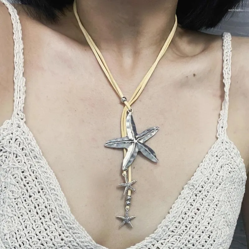 Pendentif Colliers Vintage Y2K Starfish Collier ras du cou pour femmes à la mode chaîne de corde en métal mode unisexe hip-hop bijoux de fête