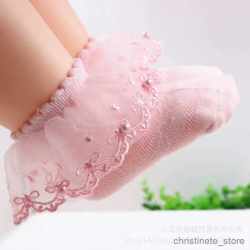 Kids Socks Children's lace socks spring and summer children's girl's pearl Lace Princess socks baby's mesh thin socks and socks 0 -7 Year