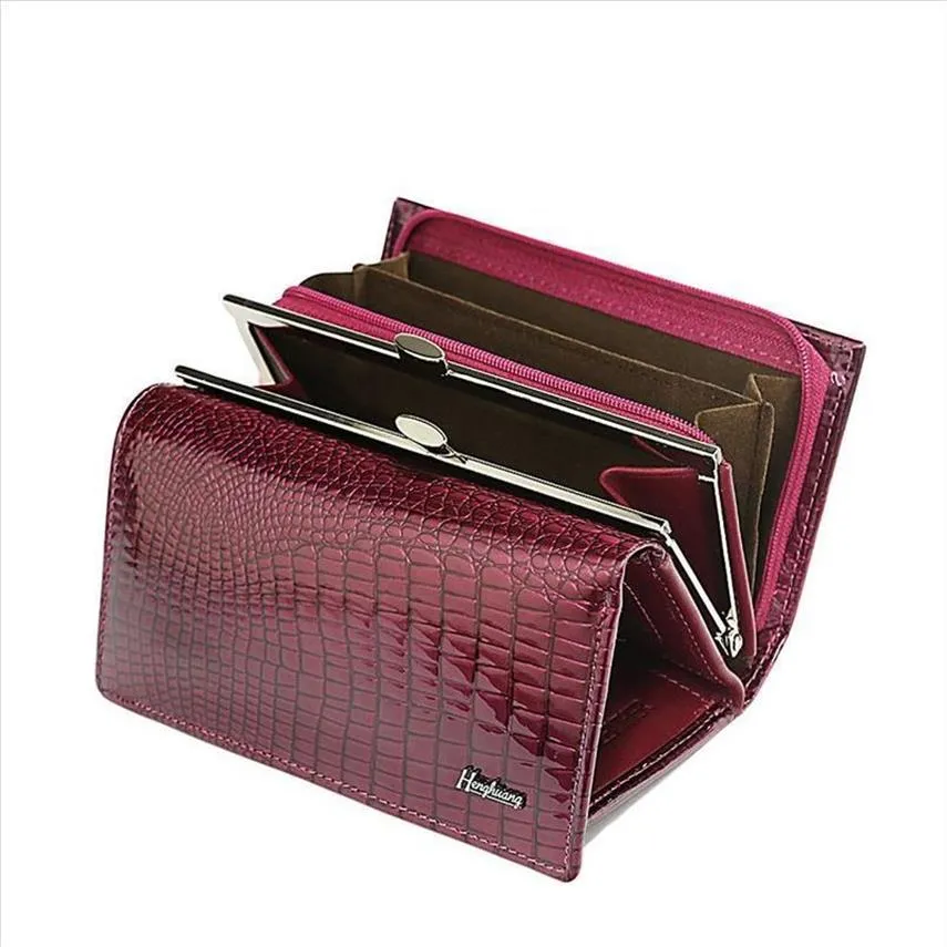 Women Genuine Leather Alligator Short Wallet Female Zipper Hasp Large Capacity Crocodile Calf Leather Small Purse292h