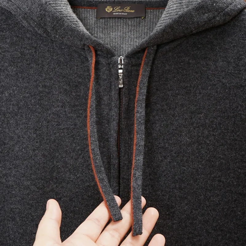 Sweats à capuche pour hommes hiver Loro Piana cachemire gris foncé à manches longues manteaux à capuche