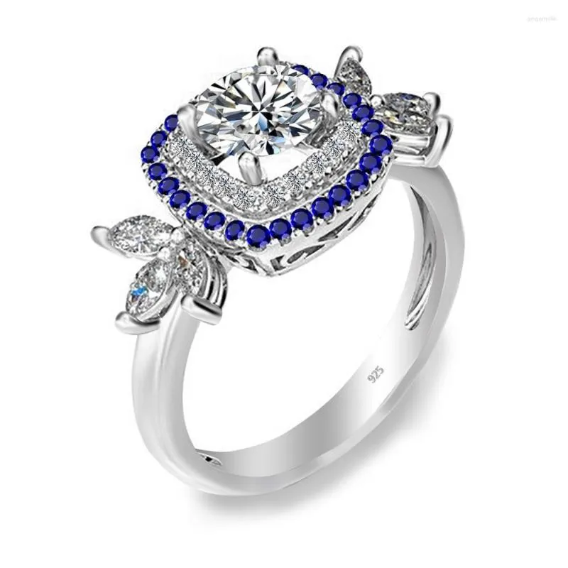 حلقات الكتلة الأصلية 1ct moissanite حلقة الماس الخلود الزفاف الفضي الاسترليني مع الياقوت CZ مجوهرات المرأة غير المحددة