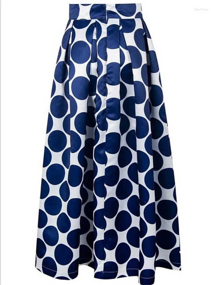 التنانير 2023 Retro Maxi Skirt Zipper High Weist Polka Dots مطبوعة السقوط غير الرسمي النساء الأنيق الطويل الأسود/الأزرق/الأحمر المطاط