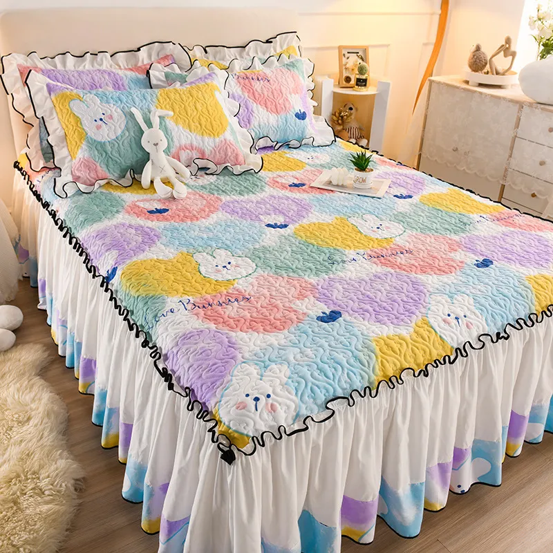 Bedkjol Romantisk Autumn Winter Skin Bed Kjol Friendly Cotton Bed Bread Anti-Scid Madrass Protective Cover för Queen King Size Bed 230424