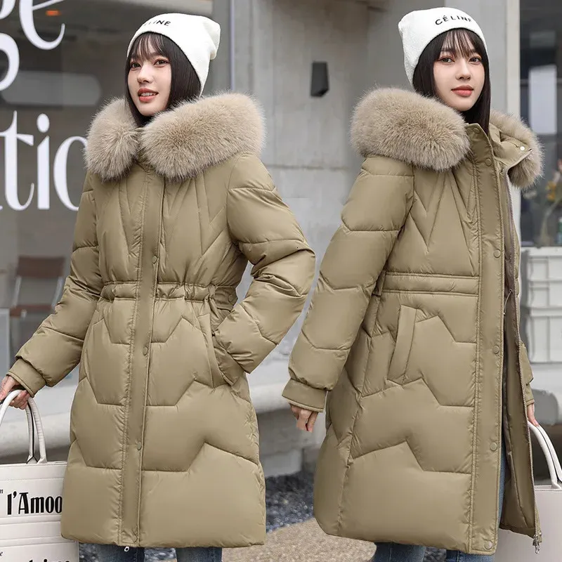 Piumino da donna Parka Grande pelliccia Parka Cappotto invernale da donna Caldo inverno femminile con cappuccio lungo e capelli pesanti 923ge 231123