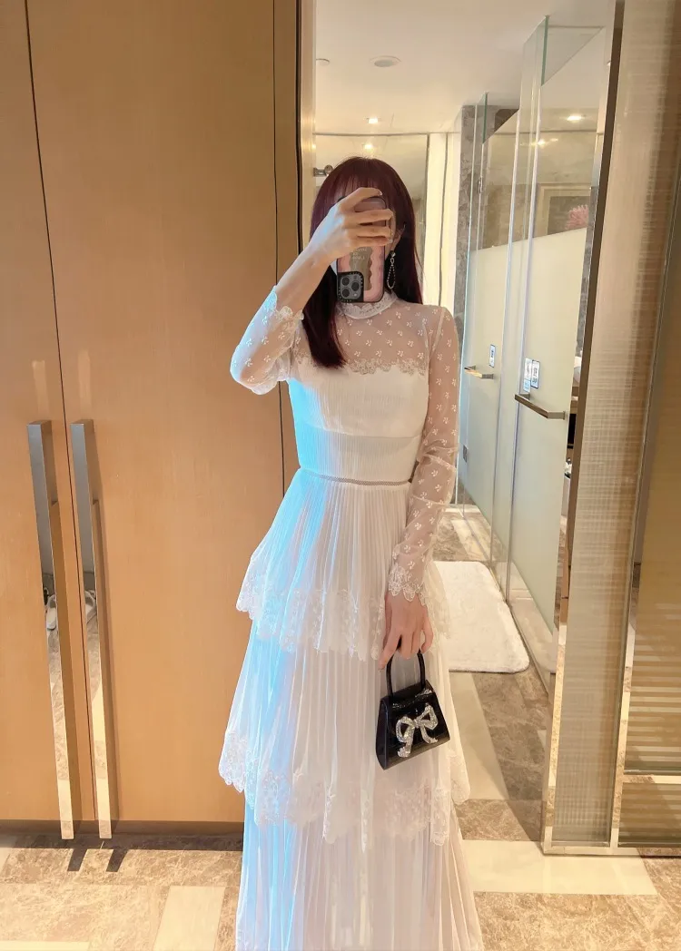 Casual Dresses Sexclusive NWT Self Portrait Ivory Chiffon Wedding Midi Dress AW21935