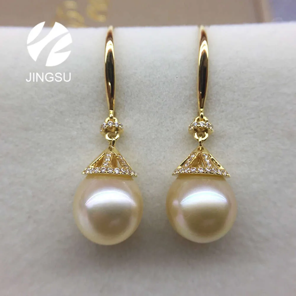 Gold Drop Hanging Natural Golden Color South Sea Pearl Earrings