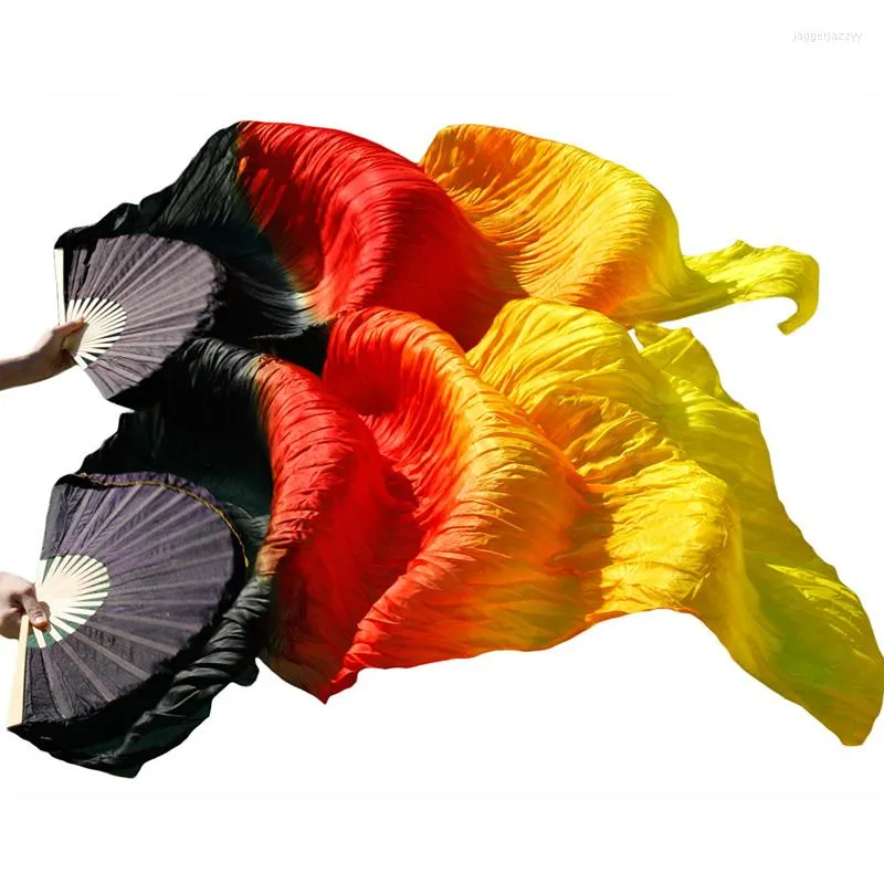 Vêtements de scène Éventail de danse du ventre Éventails chinois Vraie soie 1 paire / Pc Voile long teint à la main 24 couleurs