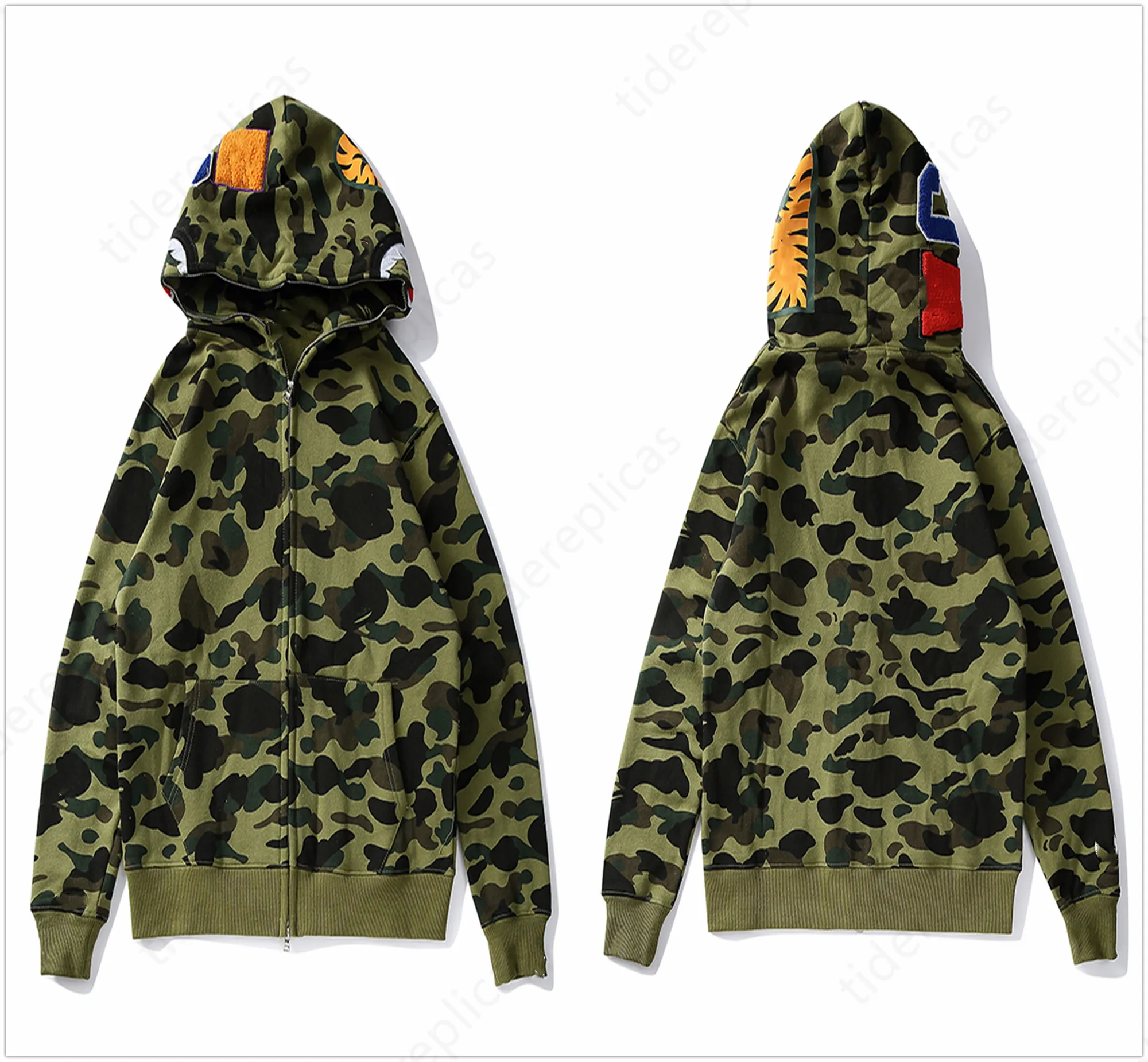 Mens Hoodies Sweatshirts Shark Hoodie Jacket Mouth Pattern Camouflage Print Bapesta N2W3