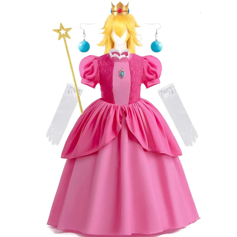 Sukienki dziewczynki królowa królowa brzoskwiniowa sukienka dla dzieci kostium cosplay dzieci urodziny karnawałowy strój scena ubrania 231123