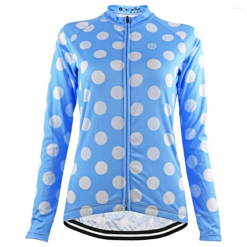 Jackets de corrida Hirbgod 2023 Jersey de ciclismo feminino Azul Roupas brancas de ponta de camisa de bicicleta leve de manga longa Ciclismo HK029