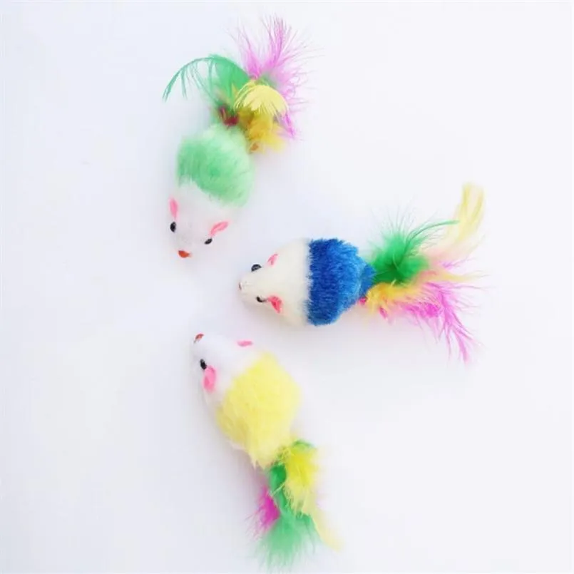 Kleurrijke Feather Grit Kleine Muis Kat Speelgoed Voor Kat Veer Grappig Spelen Hond Kat Kleine Dieren Veer Speelgoed Kitten325f