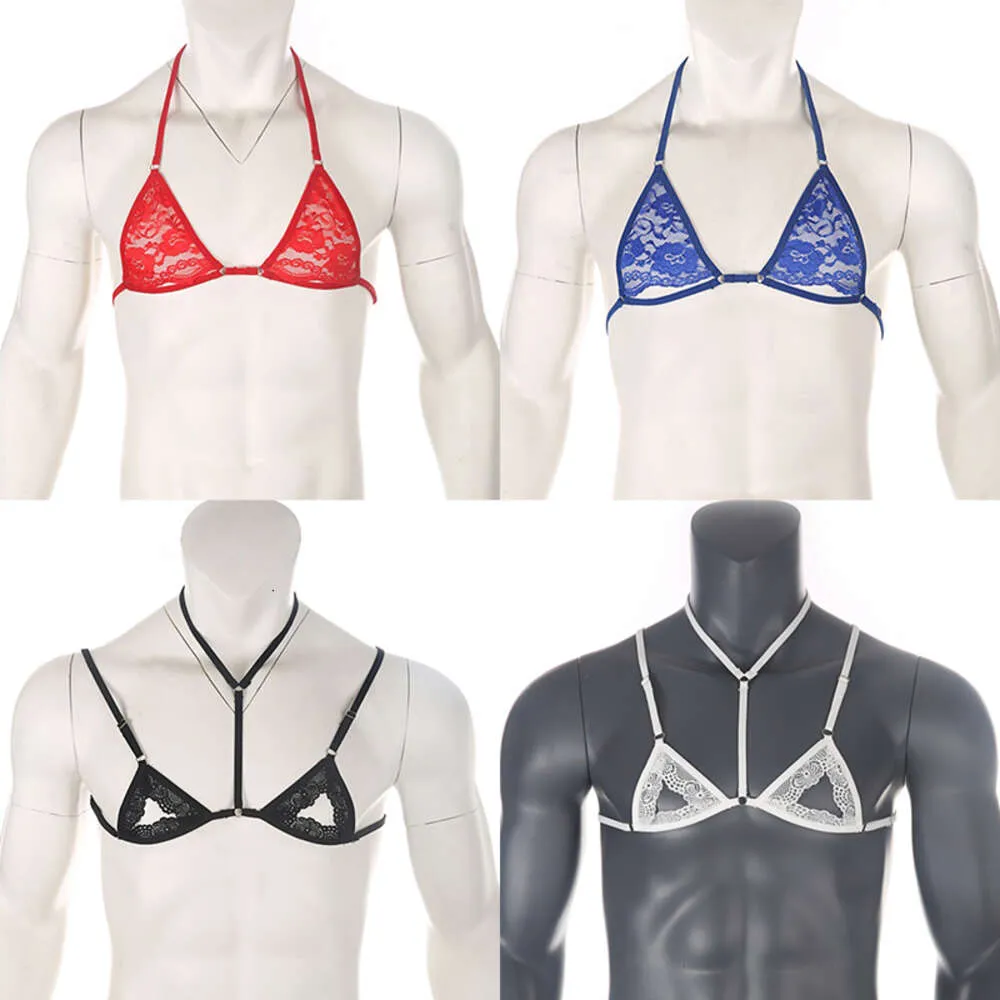 Reggiseno sexy da uomo con scollo all americana in pizzo cavo porno crossdresser Sissy Mini Micro Lingerie BDMS uomo imbracatura esotica bikini