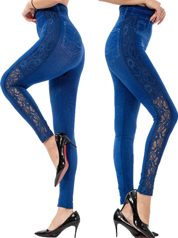 Leggings Femmes LJCUYAO Type Push Up Sans Couture Taille Haute Et Jambe Femmes Exercice Mesh Respirant Fitness Costume Creux Denim Artificiel Jeans 230424