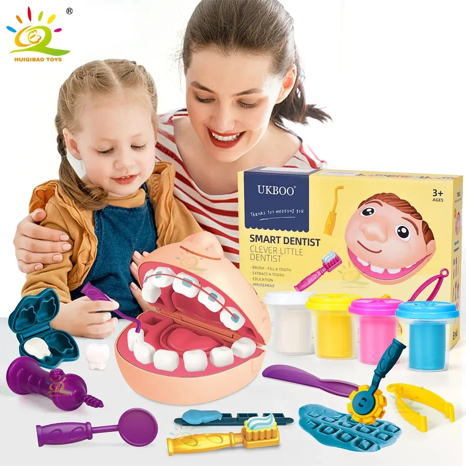 Tools Workshop HUIQIBAO Docteur Dentaire Moule Jouet Pâte À Modeler Dent Simulation Jeu de Rôle Maison Semblant Argile Outil Jouets Éducatifs pour Enfants Cadeau 231123