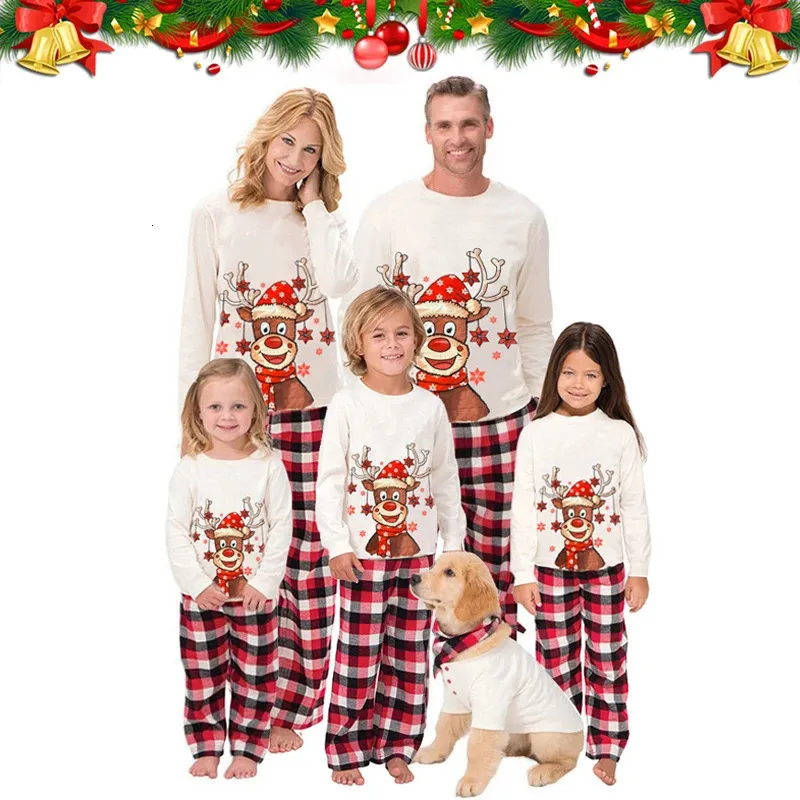 Tenues assorties pour la famille Ensemble de pyjamas assortis pour la famille de Noël Cerf mignon Adulte Enfant Bébé Famille Tenues assorties Noël Famille Mère Enfants Père Vêtements 231123