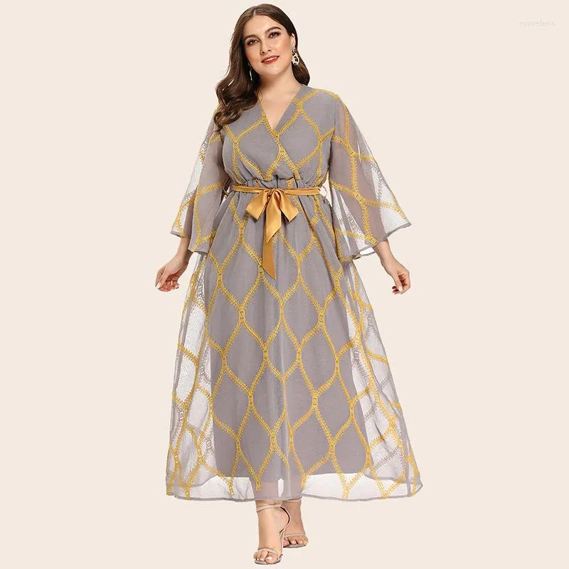 Casual Dresses V-neck Summer Long For Women 2023 Plus Size Woman Clothing Party Skirt Muslim Clothes Vestido Longo Robes Grande Taille