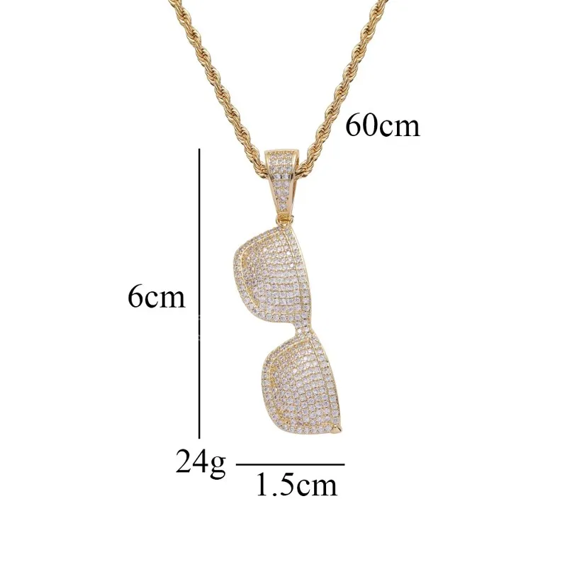 Hip Hop Iced Out Sun Glasses Shape Pendants Necklaces Paved Setting Bling Zirconia Stone for Men Jewelry