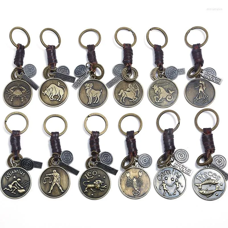 Keychains Zodiac Sign Keychain 12 별자리 Leo Libra Scorpio Star Aquarius Pendants 키링 키 홀더 빈티지 패션 생일