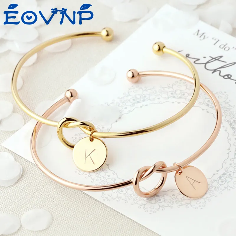 Charm Bracelets EOVNP Trendy Initial Coin Bangle for Women Men Lover Wife Stainless Steel Letter Cuff Bracelet Couple Jewelry Drop 230424