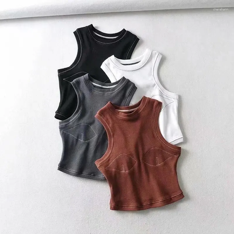 Women's Tanks Speed Sell Through Style Summer Stitches Round Collar Small Vest Tank Tops Women Solid Cotton Cn(Origin) Appliques