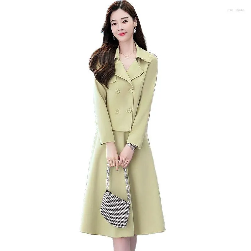 Two Piece Dress A-line Midi Skirts Woman Outfits Office Lady Formal Classic Suits Korean Elegant 2 Sets Long Sleeve Casual Short Blazers