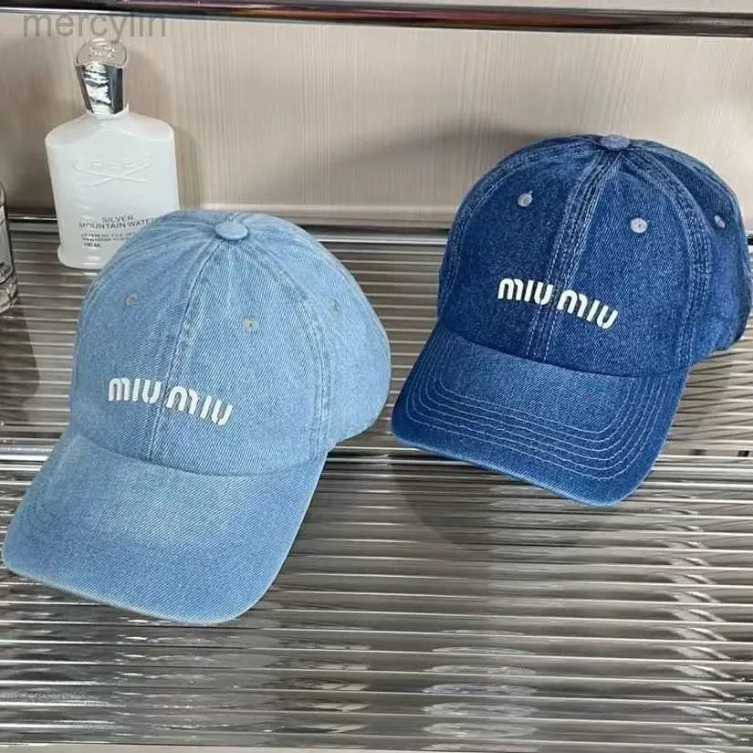 Дизайнерская шляпа Cacquette Miui Caps Water Water Plower Denim Blue Baseball Cap с изогнутым краем и солнцезащитным изданием. Используется Cap для мужчин и женщин