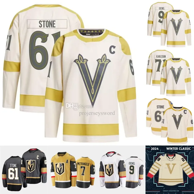 Maillot classique d'hiver VGK Mark Stone 2024 Tomas Hertl William Karlsson Shea Theodore Zach Whitecloud Adin Hill Jonathan Marchessault Nicolas Hague Michael Amadio