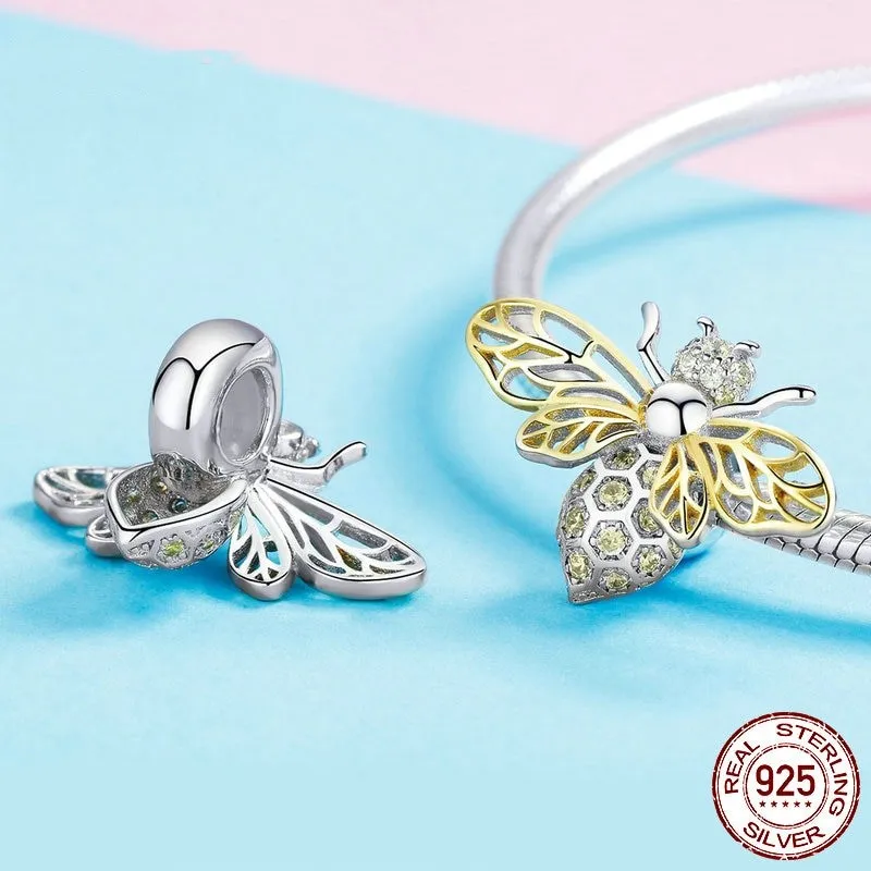 Authentic 925 Sterling Silver Crystal Bee Beads Charms fit for Original Charms Women Luxury DIY Jewelry