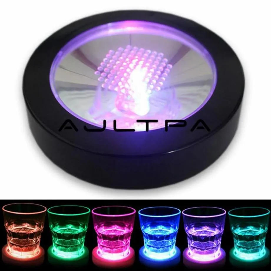 Tapis de tasse de bouteille lumineux LED de forme ronde, 6 pièces, Flash lumineux, tapis de tasse, fête à domicile, Club, Bar, noël, fourniture 232p