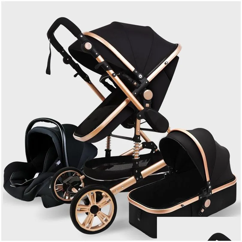 High Landscape Baby Stroller 3 in 1 Hot Mom Pink Stroller Travel Pram Carriage Basket Baby Car seat and Trolley