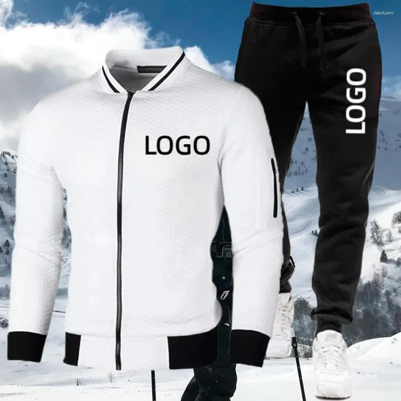 Erkeklerin Takipleri Özel Logo Kış Trailsuit Setleri Windbreak Hoodie Sıcak Renk Bloğu Luxury Sweatshirt Pantolon 2 adet Ter Takım Sokak Giyim