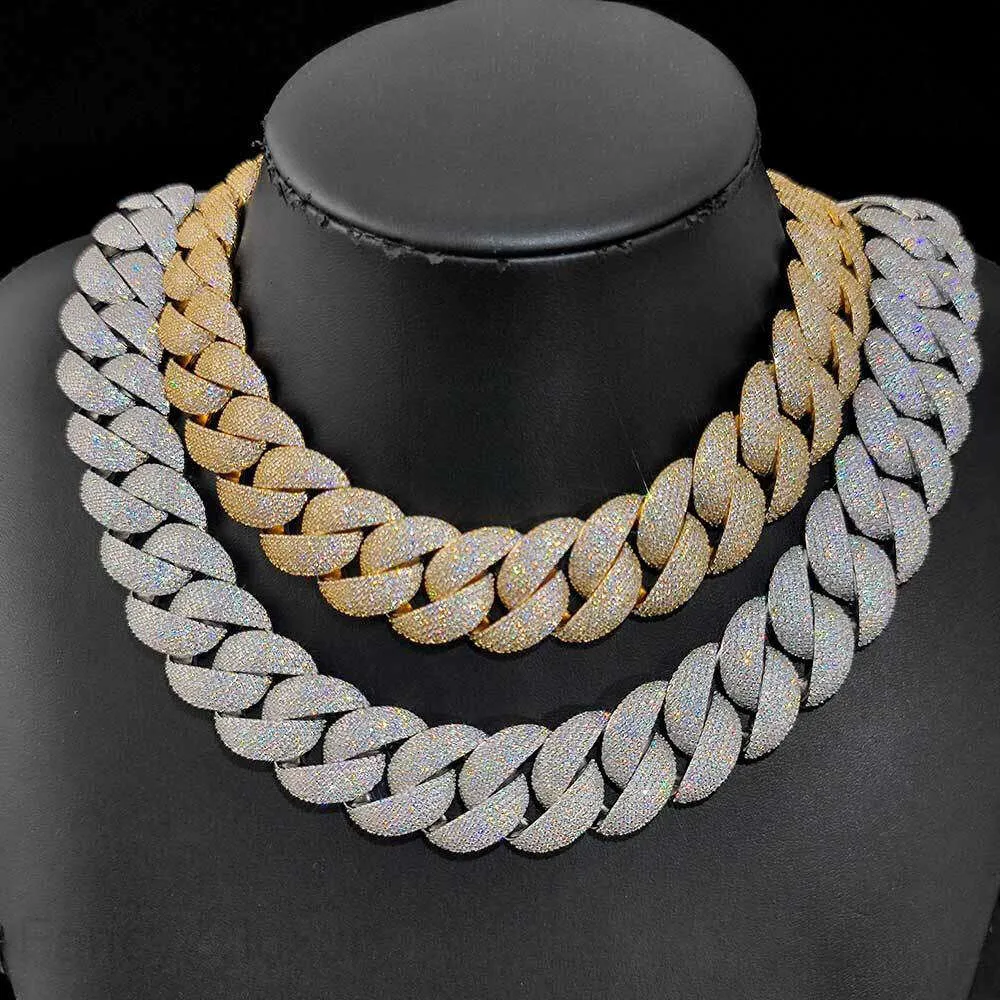 necklace moissanite chaîne 22mm 16-24 pouces plaqué or Bling Micro réglage cubique CZ chaîne cubaine collier Bracelet pour hommes femmes Hip Hop bijoux