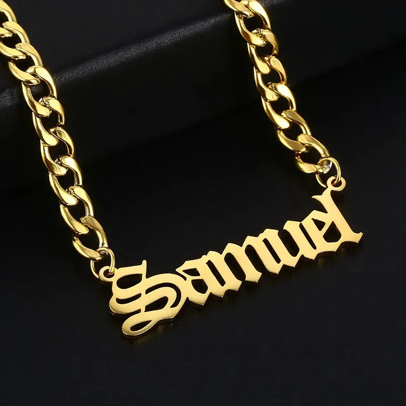 Pendant Necklaces Personalized Customization Name Necklace Pendant Jewelry Customization Stainless Steel 5mm Cuban Chain Men's Name Necklace 231124