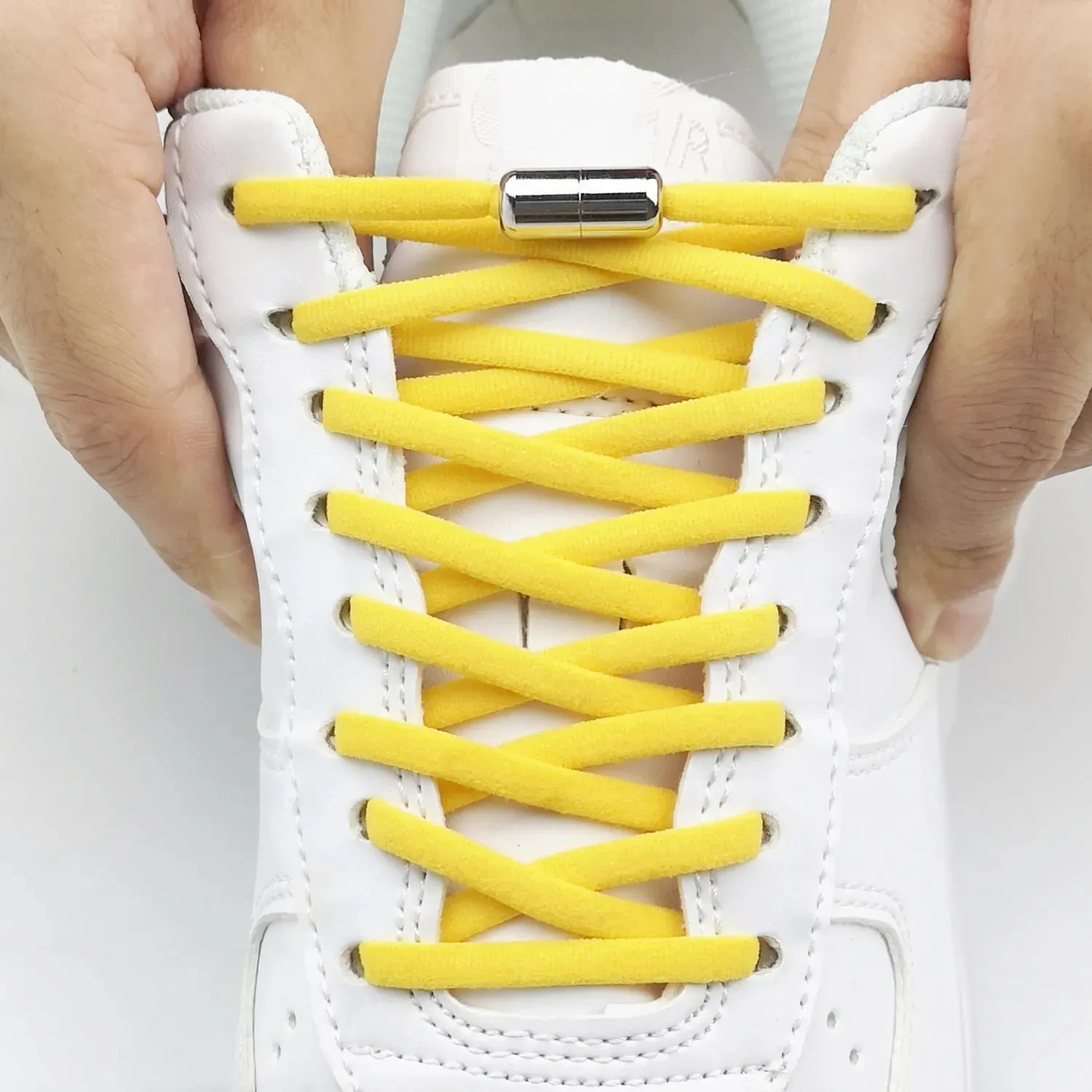 Peças de sapato acessórios estiramento semicírculo cadarços redondos tênis cadarço livre laços preguiçosos cordas de bloqueio de metal para adultos e crianças 231124