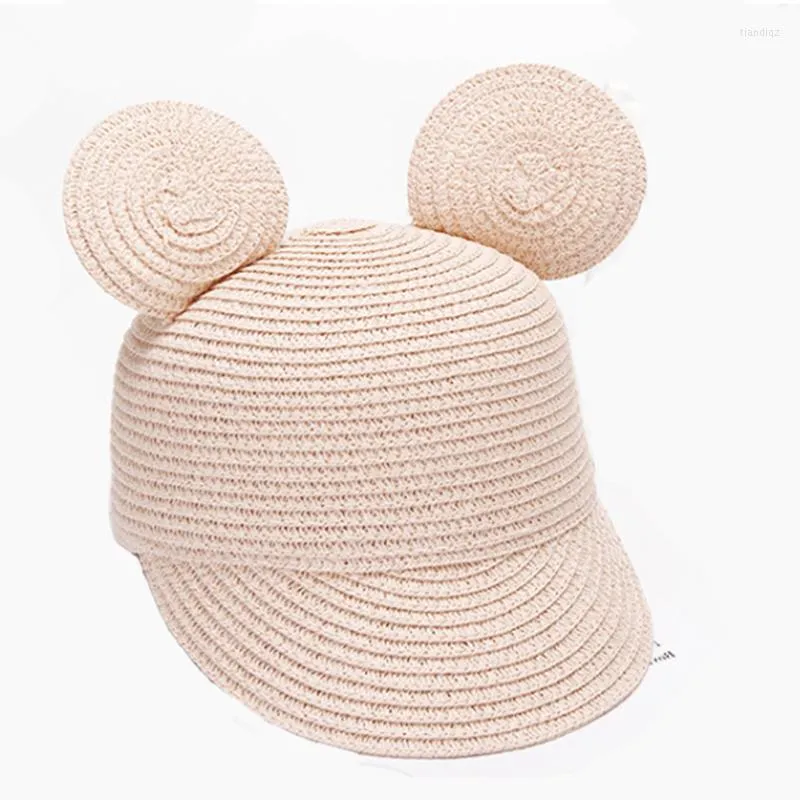 Baskenmützen RUHAO Niedliche Sommerhüte Mädchen Strohkappe Strand Big Ear Hat Boy Baby Sun Shade Kids Bow Handgemacht