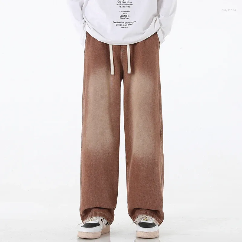 メンズジーンズの春の男性バギービンテージ洗浄された弾性ウエストドローストリング貨物デニムパンツファッションカジュアルズボン男性デザイナー服