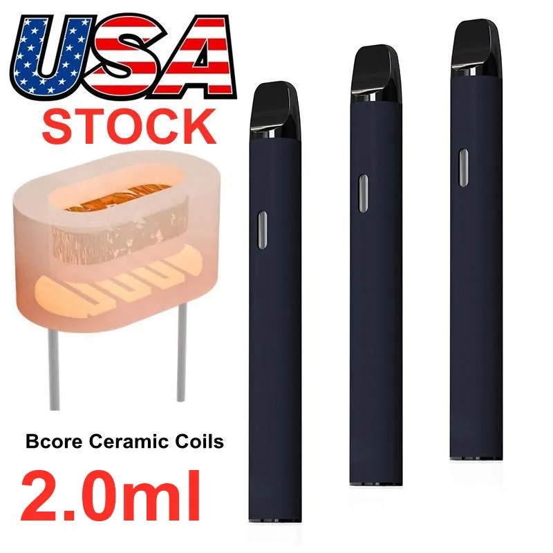 USA Stock 2ml engångsvapspennor Tjock oljeanordning laddningsbar 350mAh batteri Pure smak Visual Tank Black Round Pen Tomt Starter Kits Anpassa tillgängligt 200 st