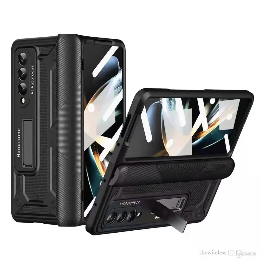 Inbyggnad av kickstandsfall för Samsung Galaxy Z Fold2 Fold 2 5G Plastic Magnetic gångjärnsskydd Full täckning Anti-chockskal med tydligt skärmskydd